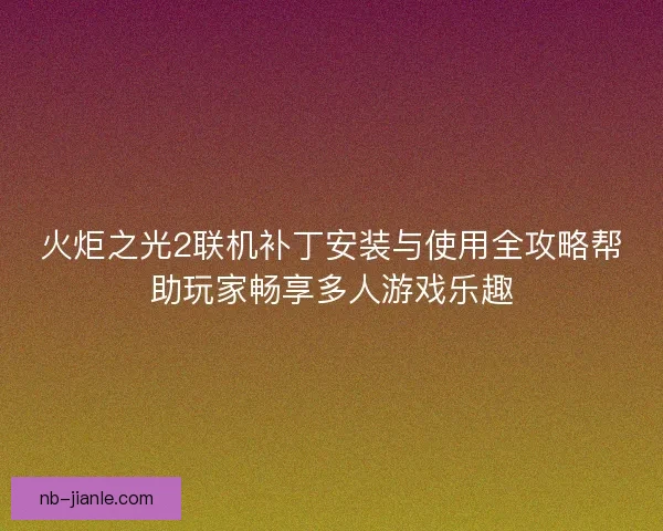 火炬之光2联机补丁安装与使用全攻略帮助玩家畅享多人游戏乐趣