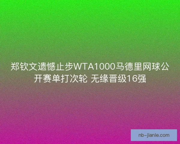 郑钦文遗憾止步WTA1000马德里网球公开赛单打次轮 无缘晋级16强